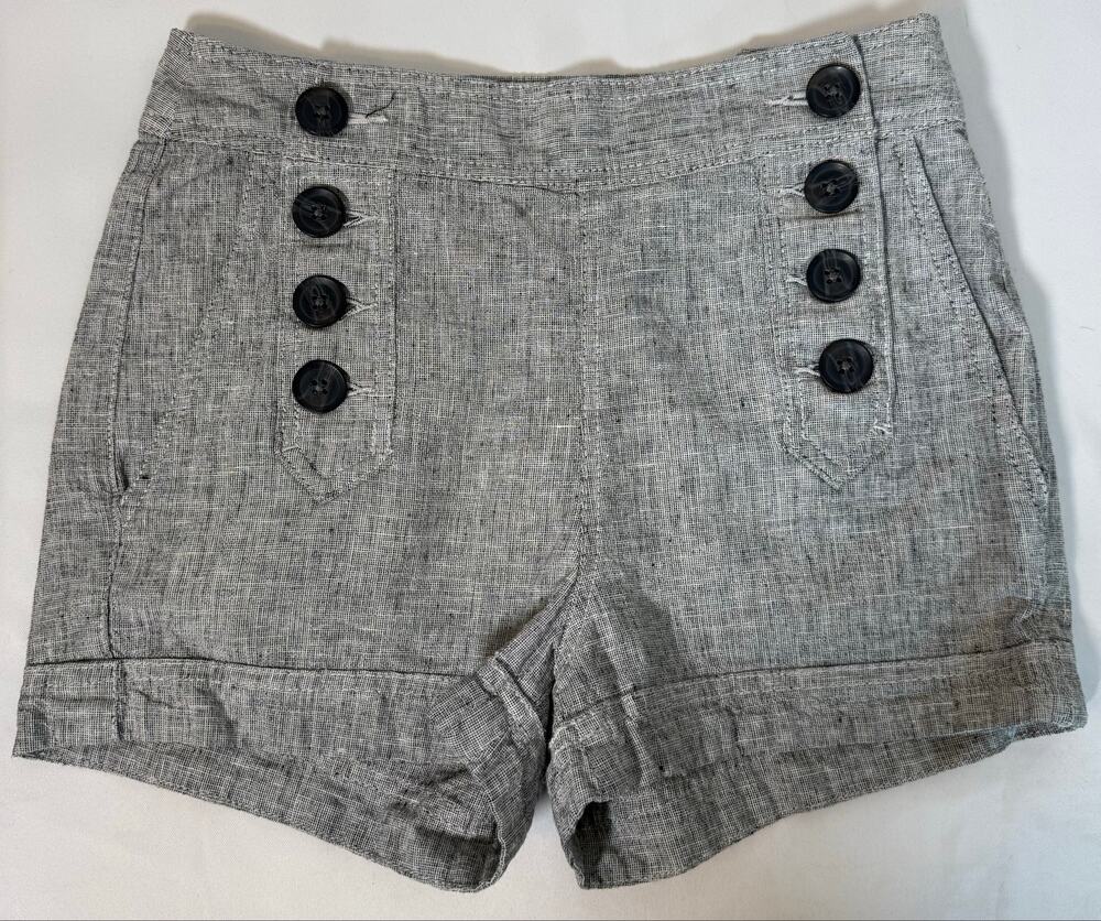 Express High Rise Sailor Shorts Women's Size 2 Gray Linen Blend Nautical Preppy